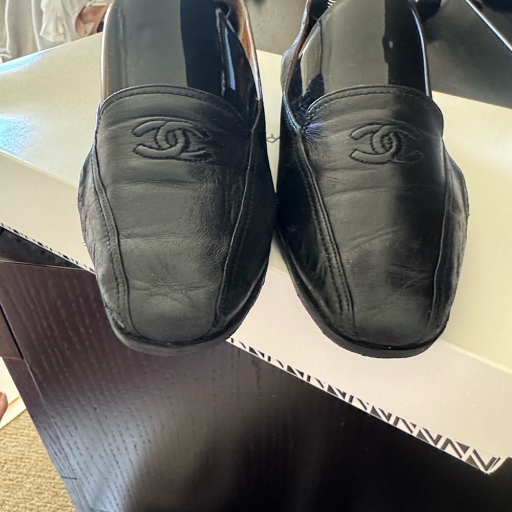 CHANEL Black Leather Loafers